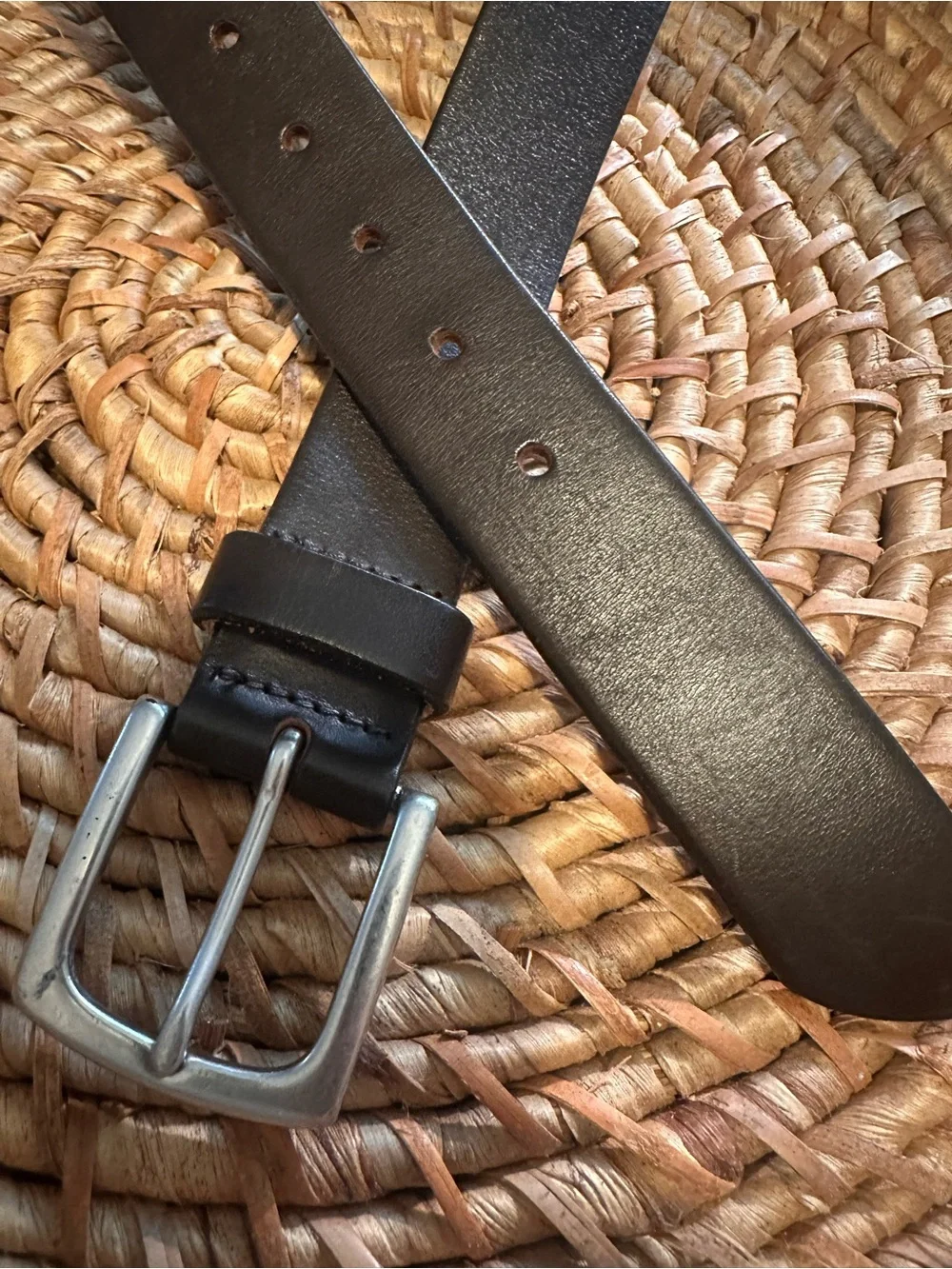 Classic Black Leather Men's Belt with Silver Buckle